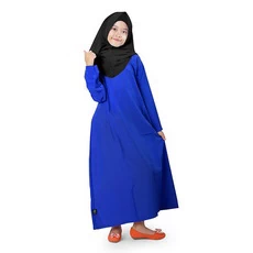 Gamis Anak Baju Muslim Anak Perempuan Polos Basic Wolfis Murah Cantik - Biru