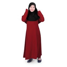 Gamis Anak Baju Muslim Anak Perempuan Polos Basic Wolfis Murah Cantik - Marun