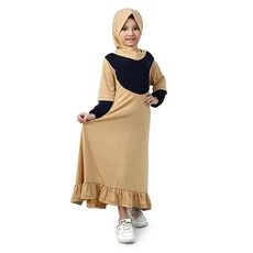 Gamis Anak Perempuan Jersey Murah Rempel Bawah - Cream Navy