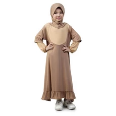 Gamis Anak Perempuan Jersey Adem Rempel Bawah - Milo Cream