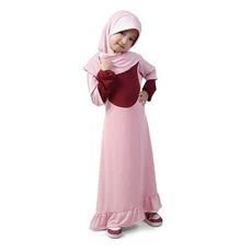 Gamis Anak Perempuan Jersey Cantik Rempel Bawah - Salem Marun