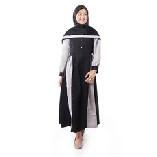 Gamis Anak Baju Muslim Anak Perempuan Komibinasi Raglan Murah Cantik - Hitam Abu