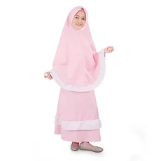 Gamis Anak Baju Muslim Anak Perempuan syar'i Rempel Kombinasi Balotelli Murah - Baby Pink