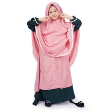 Gamis Anak Perempuan Syari Renda Wollycrepe - Pink Hijau