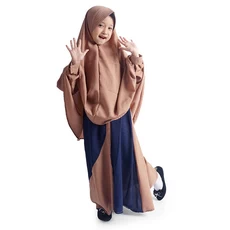 Gamis Anak Perempuan Syari Kombinasi Wollycrepe - Milo Navy