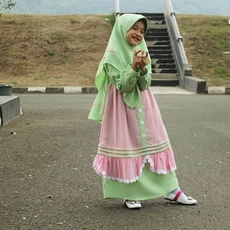 TK0939 Baju Gamis Anak Warna Lis Pink Hijau Terbaru 2023 Shahia Hijab